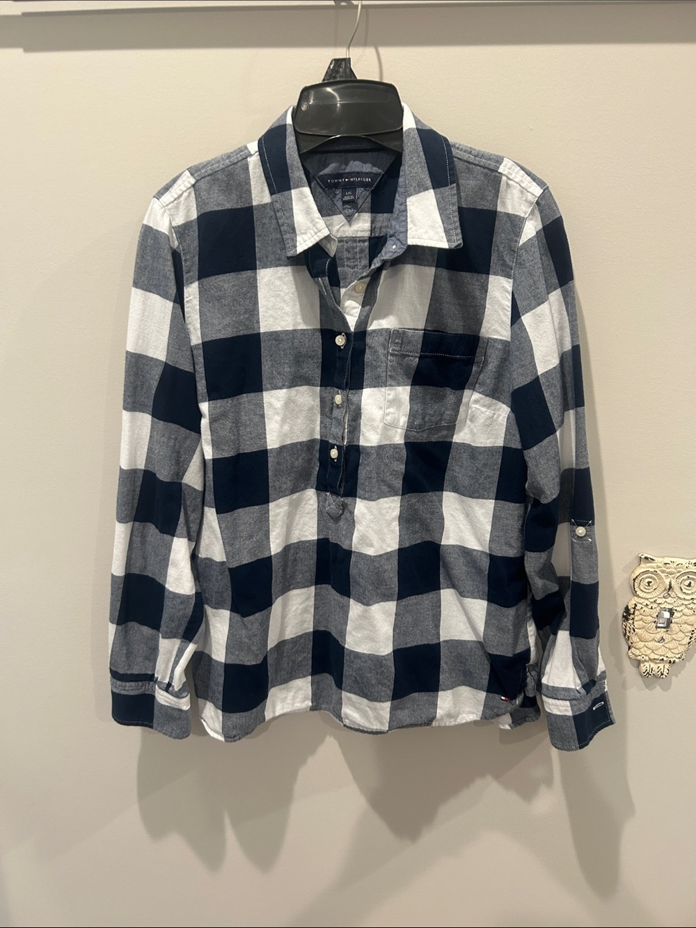 Tommy Hilfiger Navy and White Plaid Button-Down Shirt